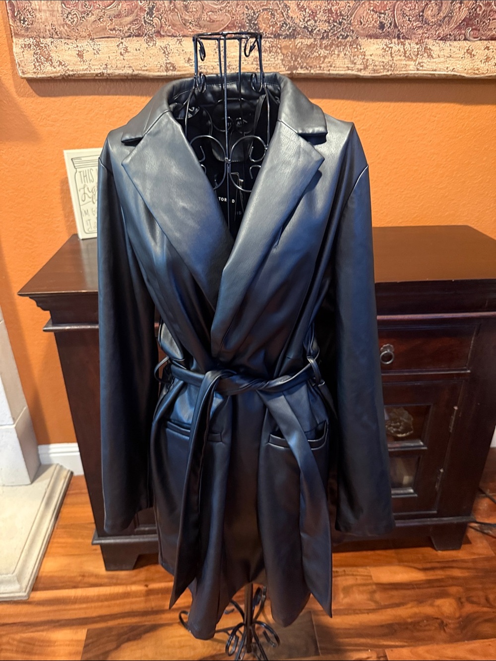 Size 12 Torrid NWT Black Faux Leather Tie-Waist Trench Coat